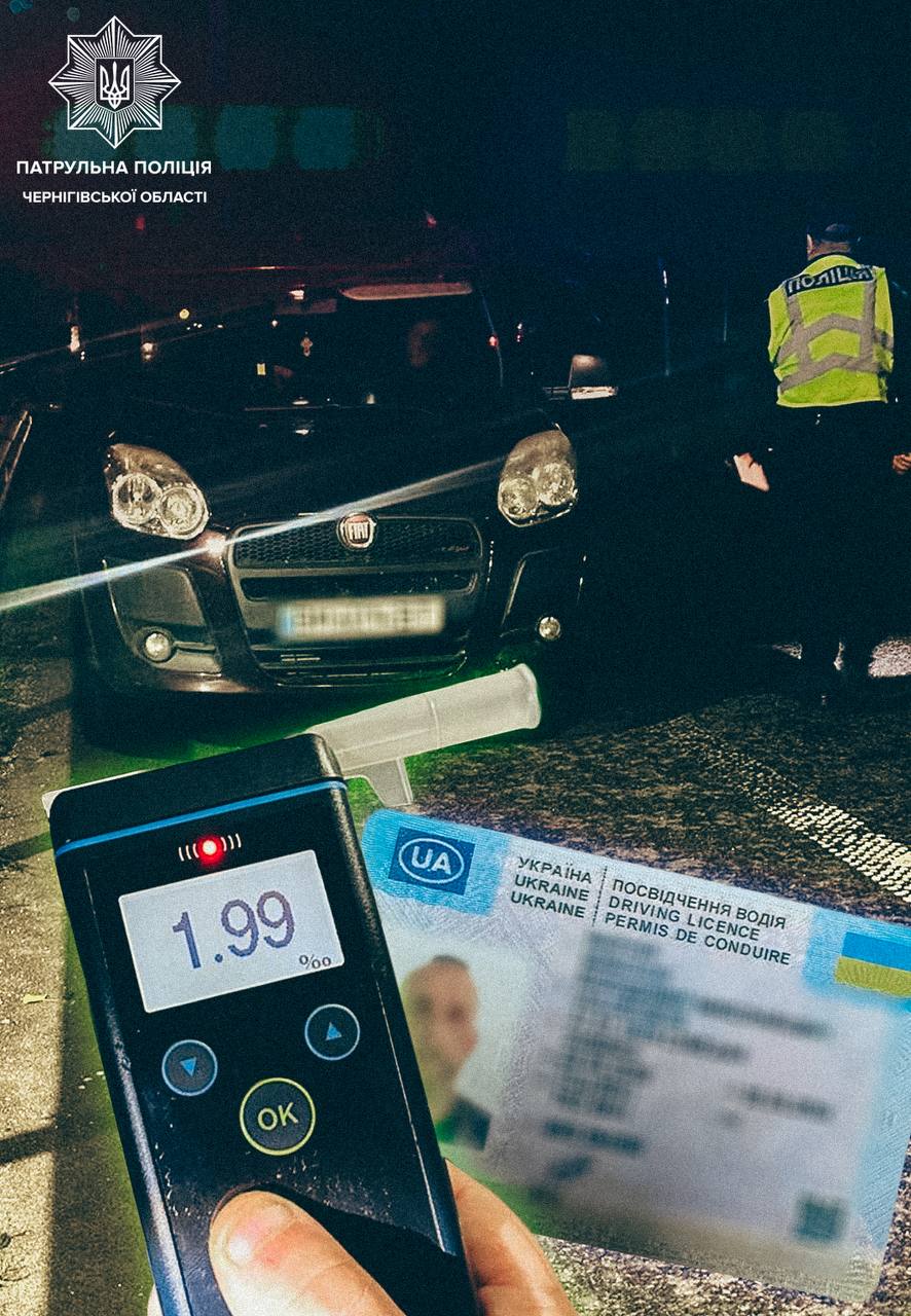 Ймовірно підроблене посвідчення та 1,99 проміле: патрульні зупинили п'яного водія на Чернігівщині